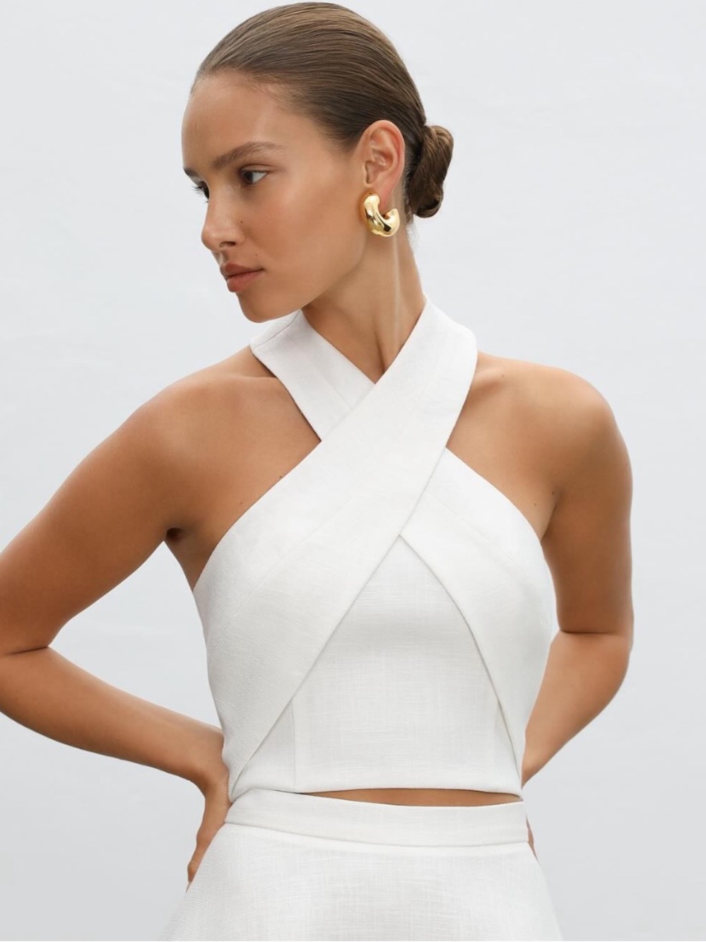 White Cross Halter Crop Top size XS+ European brand Marsego